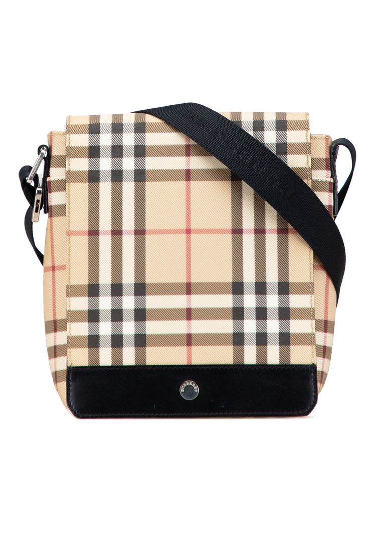 Pre-Loved Burberry House Check Canvas Flap Crossbody