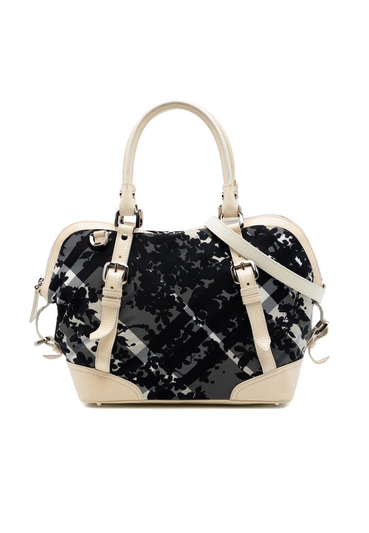 Pre-Loved Burberry Floral Beat Check Nylon And Patent Foley Satchel