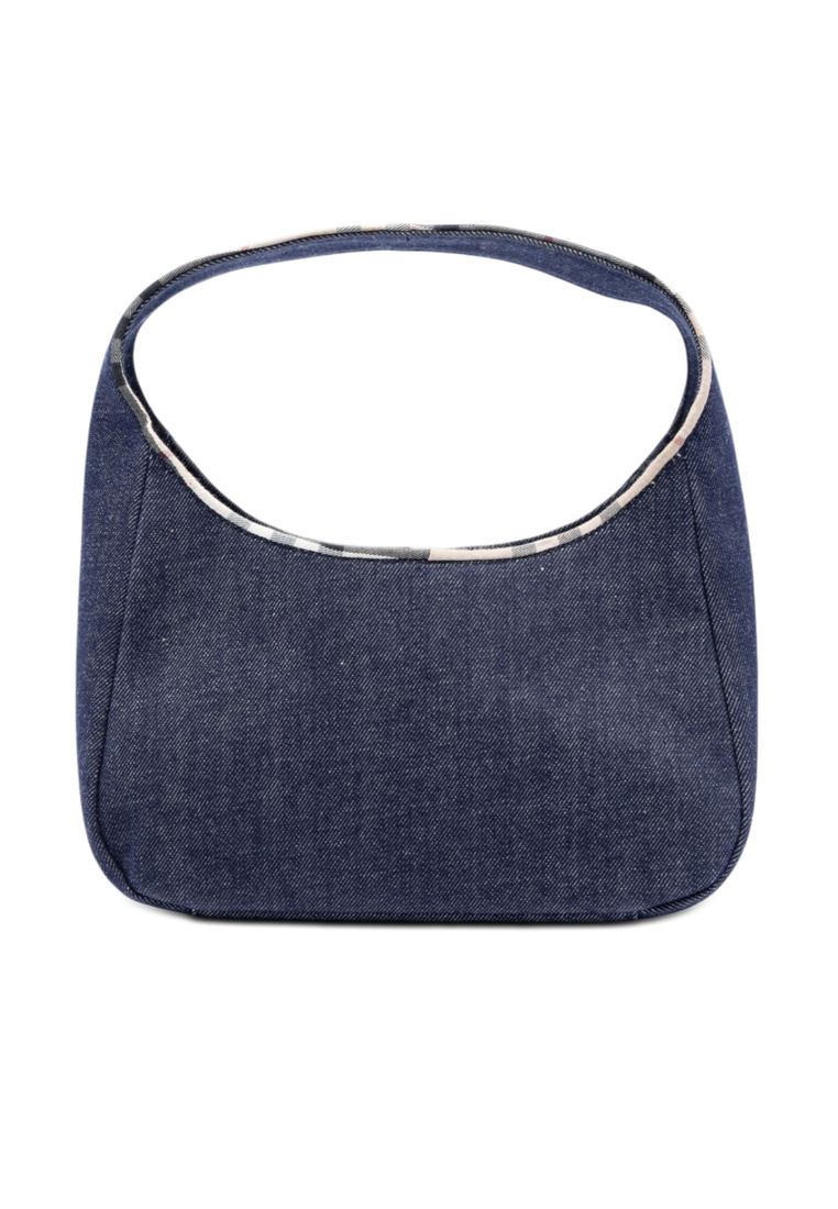 Pre-Loved Burberry House Check Canvas Trimmed Denim Handbag