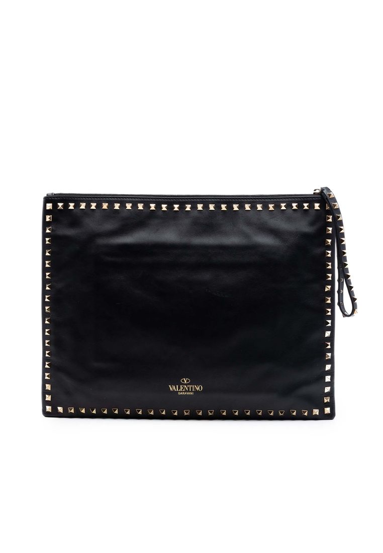 Pre-Loved Valentino Large Leather Rockstud Clutch