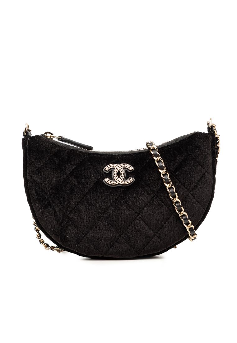 Pre-Loved Chanel Cc Quilted Velour Half Moon Chain Crossbody