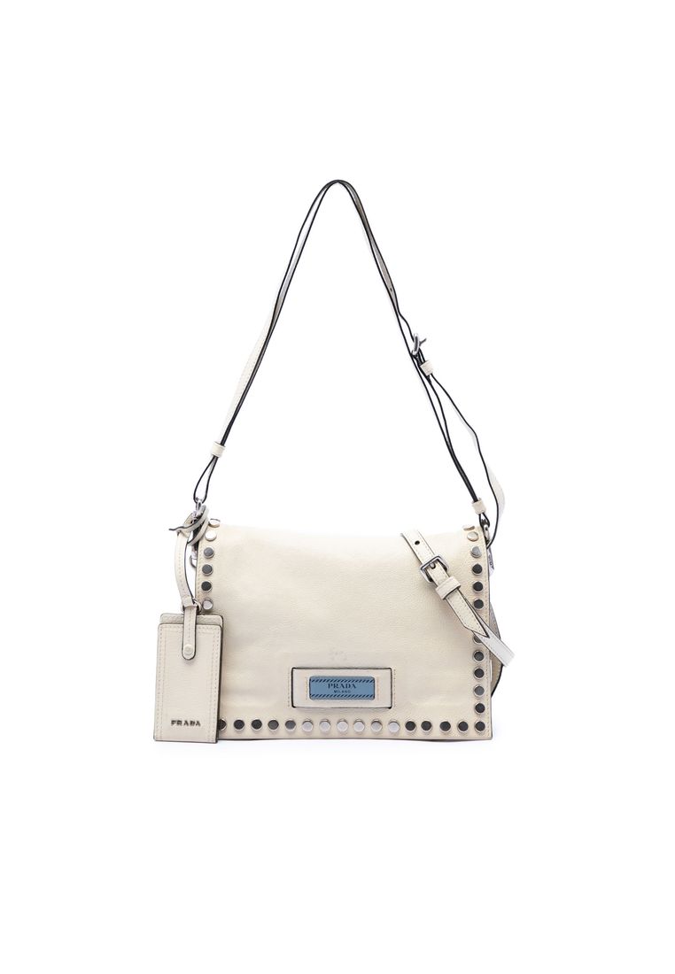 Pre-Loved Prada Glace Calfskin Studded Etiquette Flap