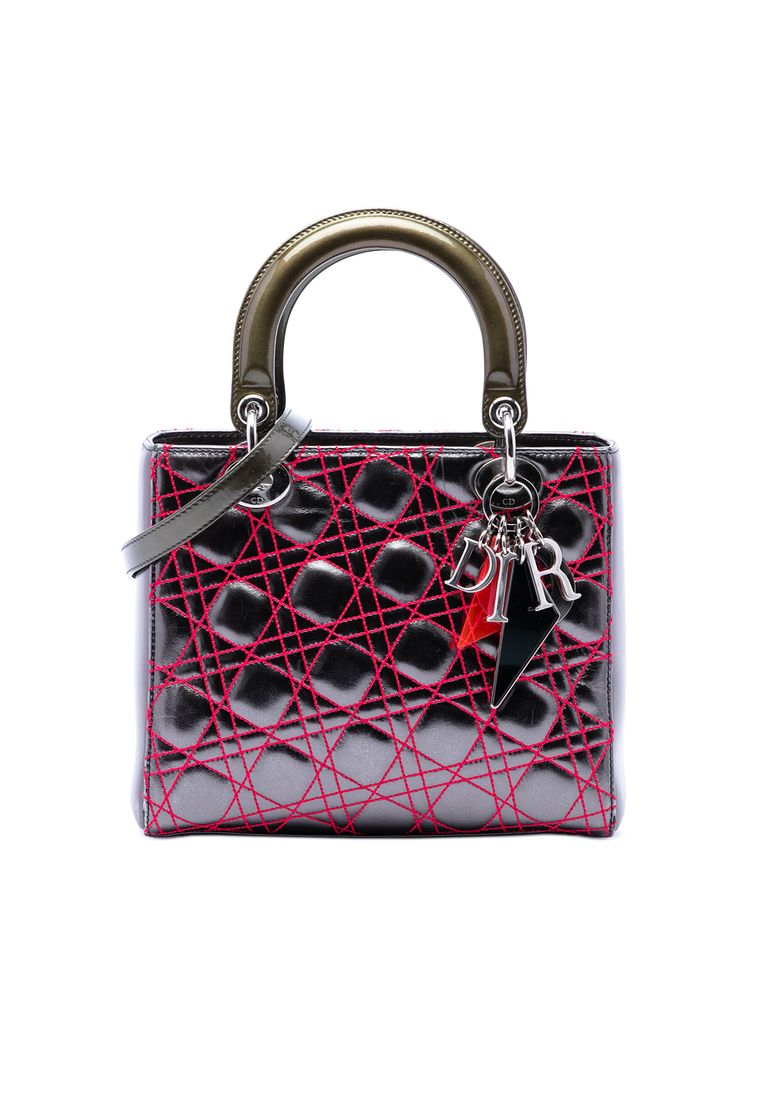 Pre-Loved Dior Anselm Reyle Medium Metallic Lambskin Cannage Lady Dior