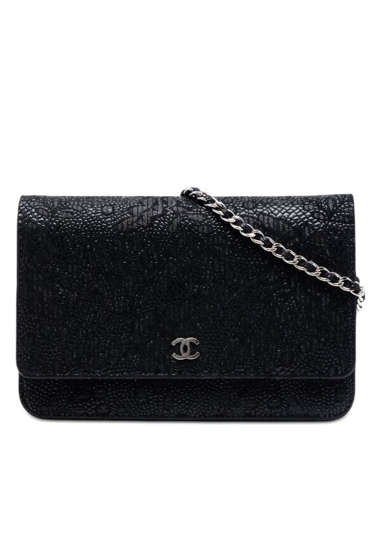 Pre-Loved Chanel Cc Lace Overlay Goatskin Wallet On Chain