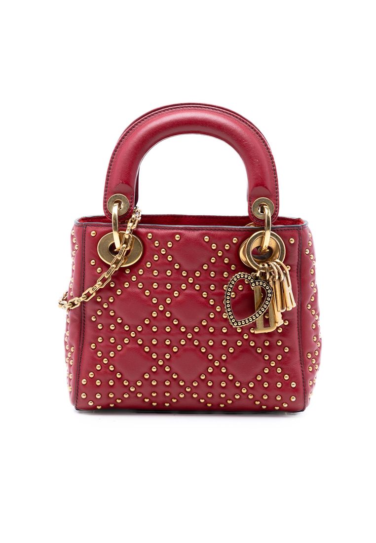 Pre-Loved Dior Mini Lambskin Cannage Studded Supple Lady Dior