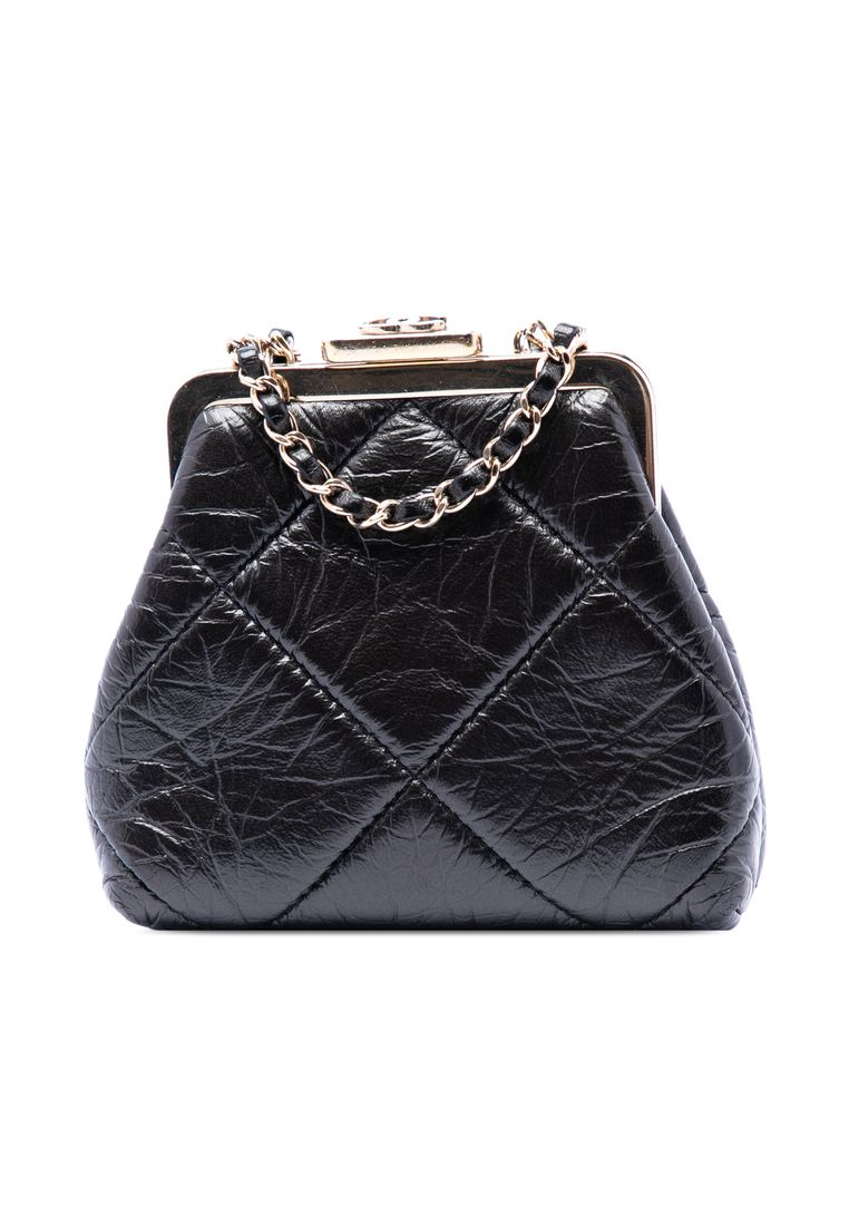 Pre-Loved Chanel Quilted Aged Lambskin Kiss Lock Clutch With Chain
