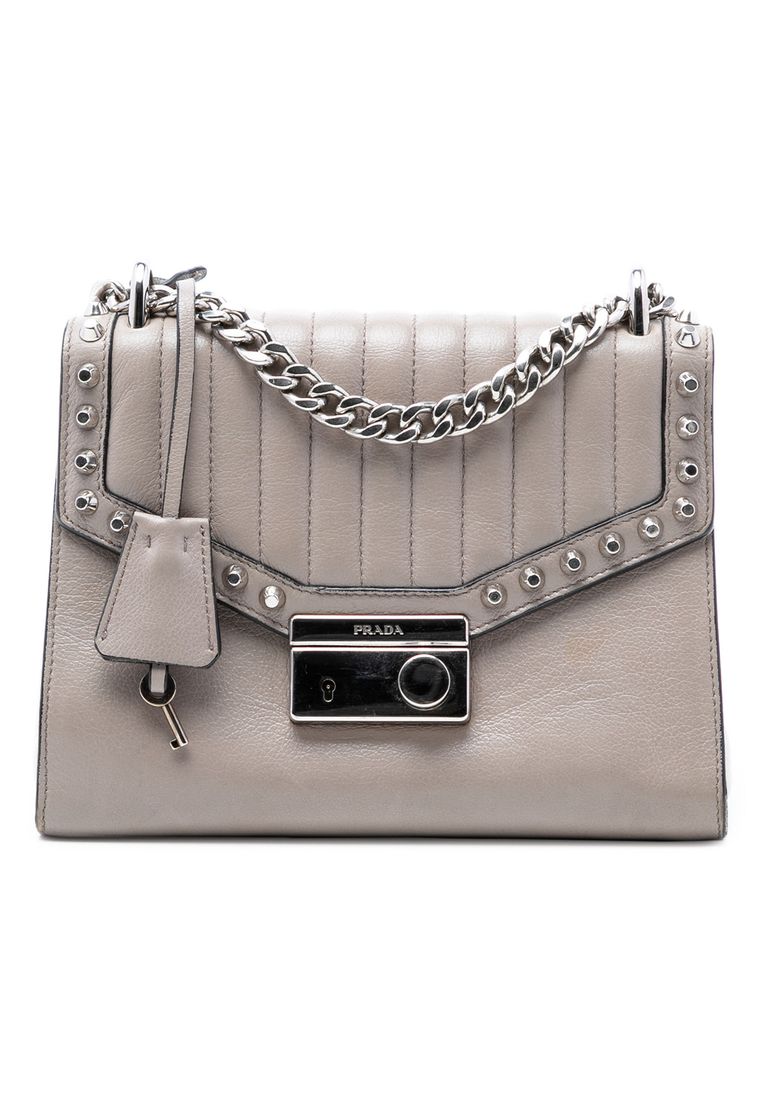 Pre-Loved Prada Studded Glace Calf Sound Lock Crossbody