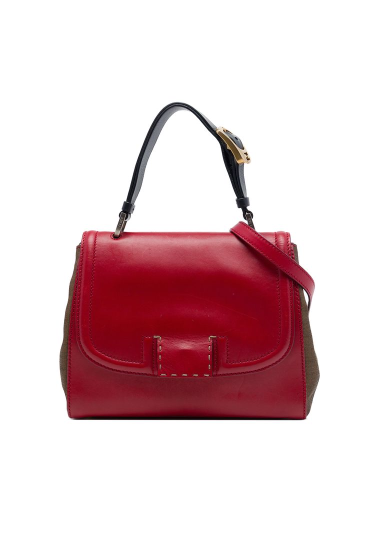 Pre-Loved Fendi Leather And Pequin Canvas Selleria Silvana Satchel