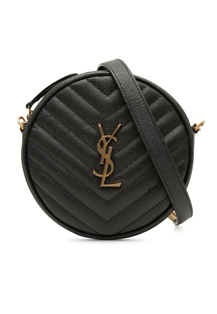 Pre-Loved Saint Laurent Grain De Poudre Chevron Round Vinyle Camera Bag