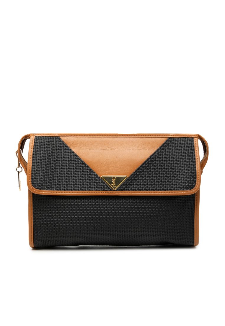 Pre-Loved Saint Laurent Leather Trimmed Coated Canvas Clutch