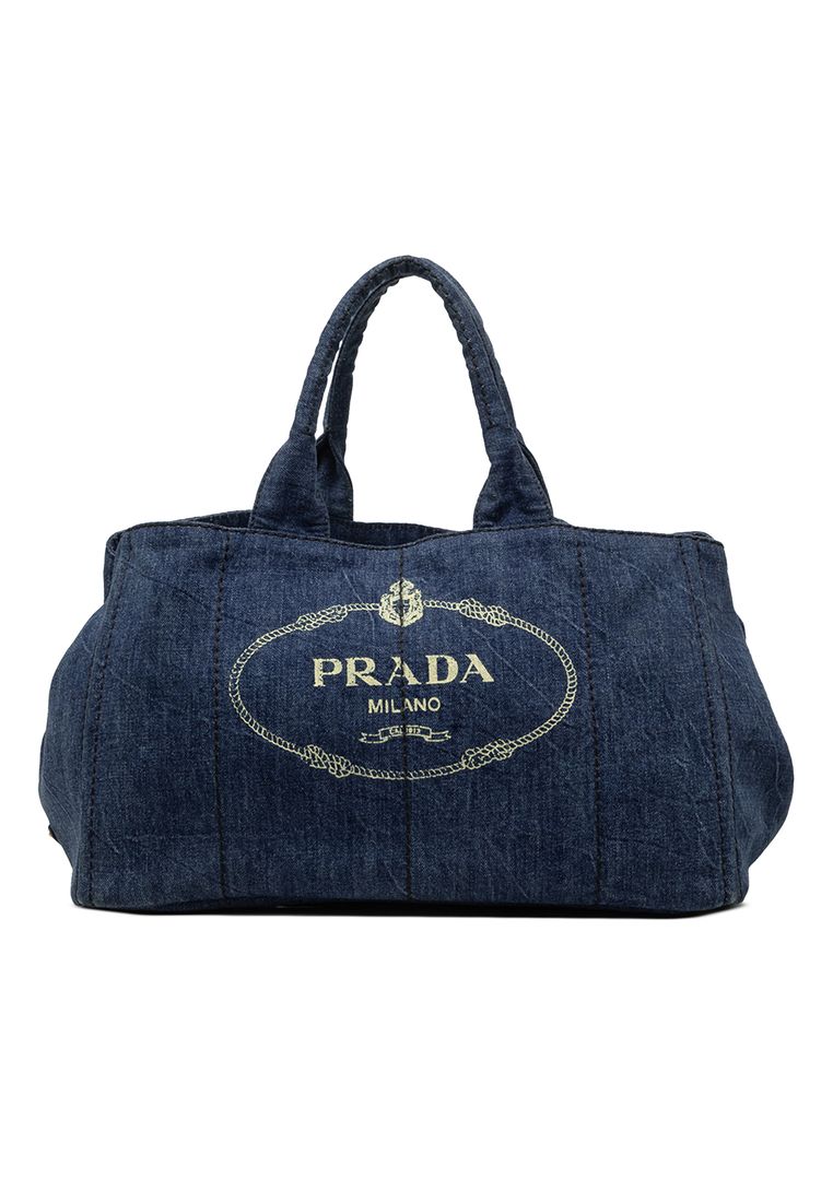Pre-Loved Prada Large Denim Canapa Logo Satchel