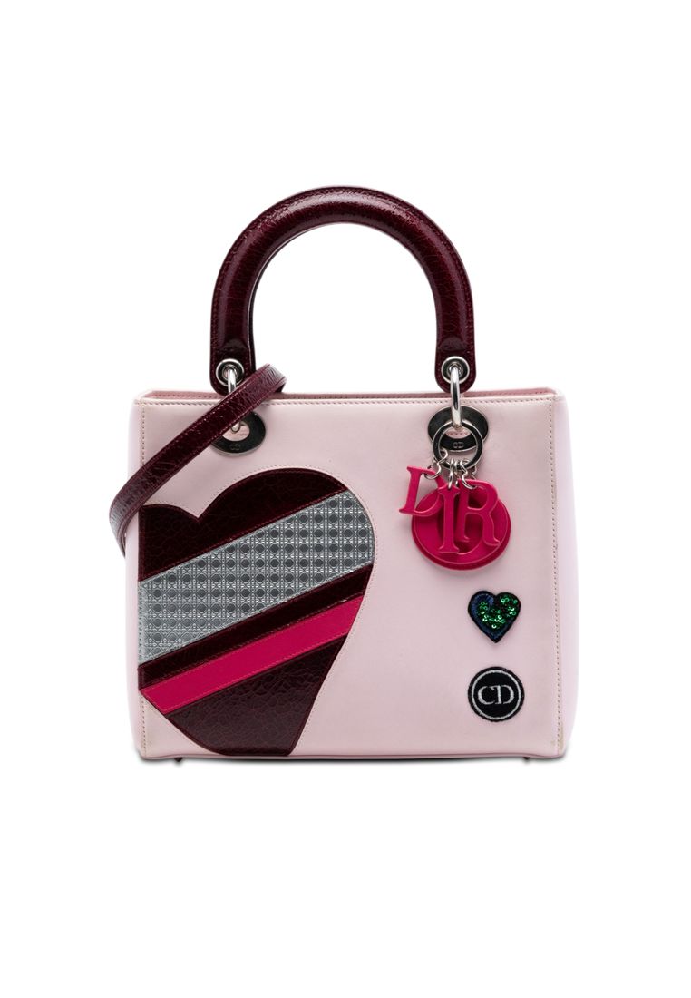 Pre-Loved Dior Medium Calfskin Patent Embroidered Valentines Day Heart Lady Dior