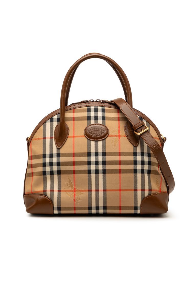 Pre-Loved Burberry Haymarket Check Canvas Dome Satchel
