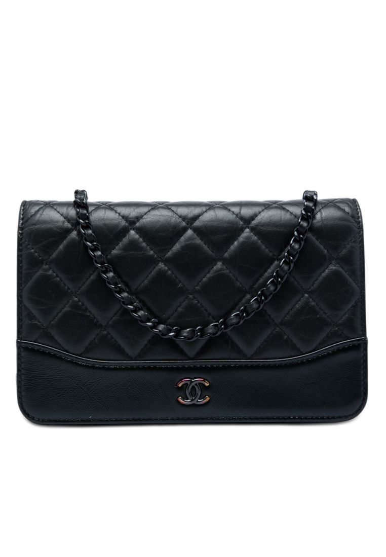 Pre-Loved Chanel Quilted Aged Calfskin So Black Gabrielle Wallet On Chain