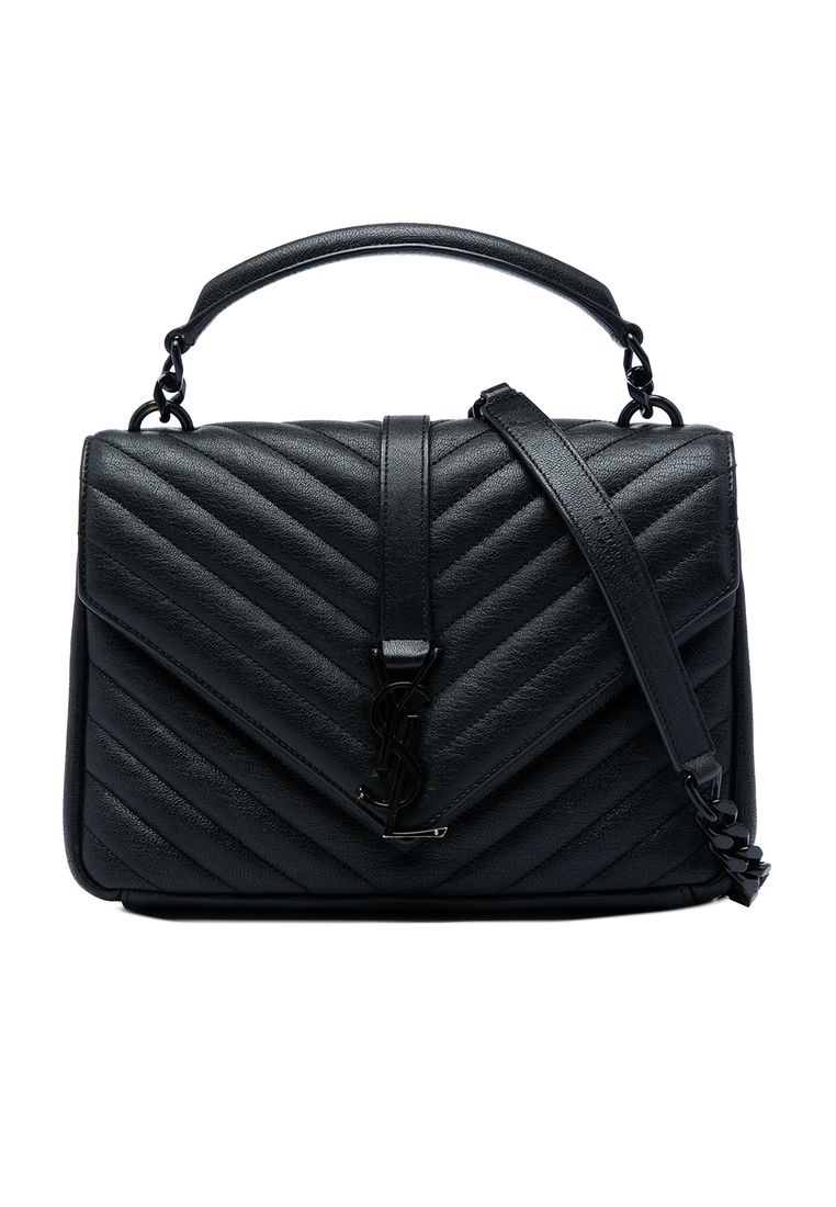 Pre-Loved Saint Laurent Medium Chevron Sheepskin Monogram Monochrome College Bag