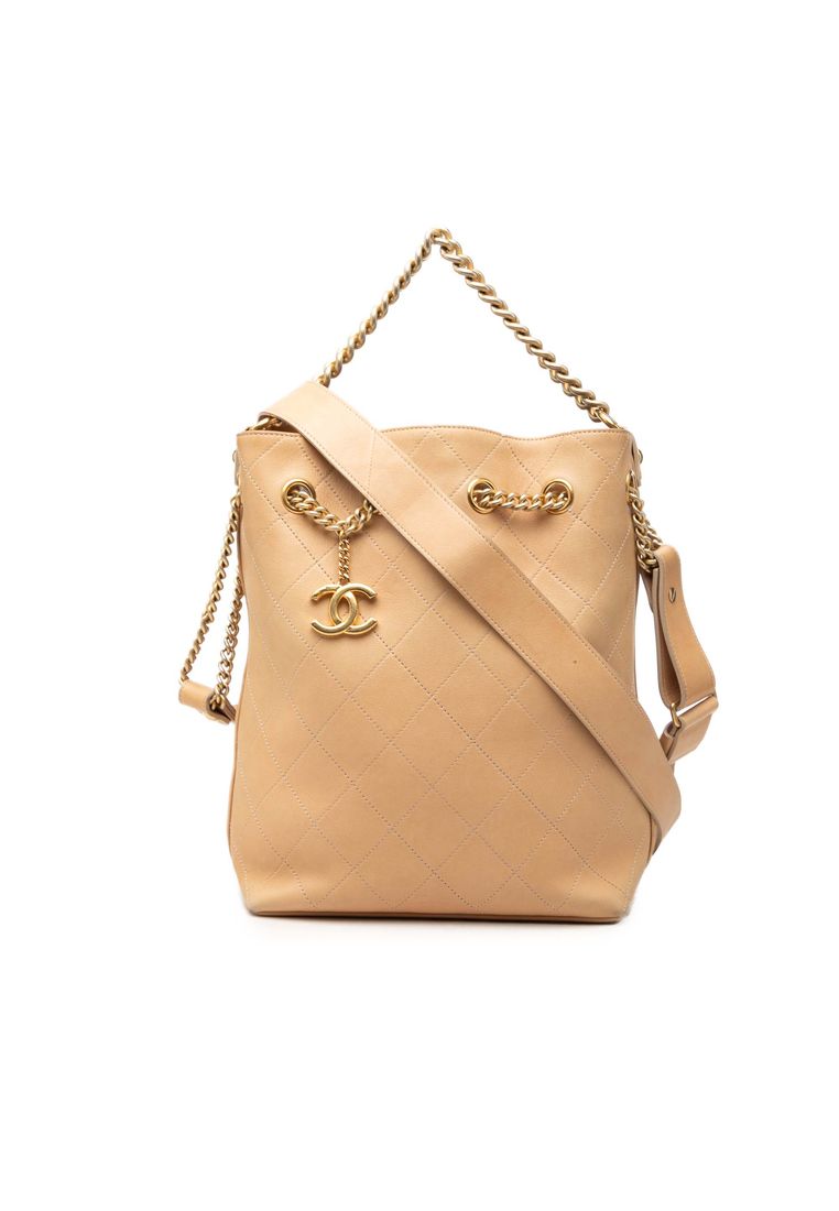 Pre-Loved Chanel Large Cc Quilted Calfskin On My Shoulder Drawstring Bucket Bag
