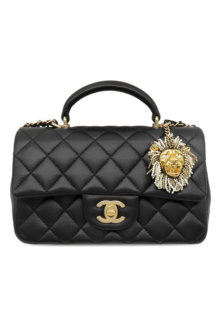 Pre-Loved Chanel Mini Rectangular Classic Lambskin Lion Charm Top Handle Flap
