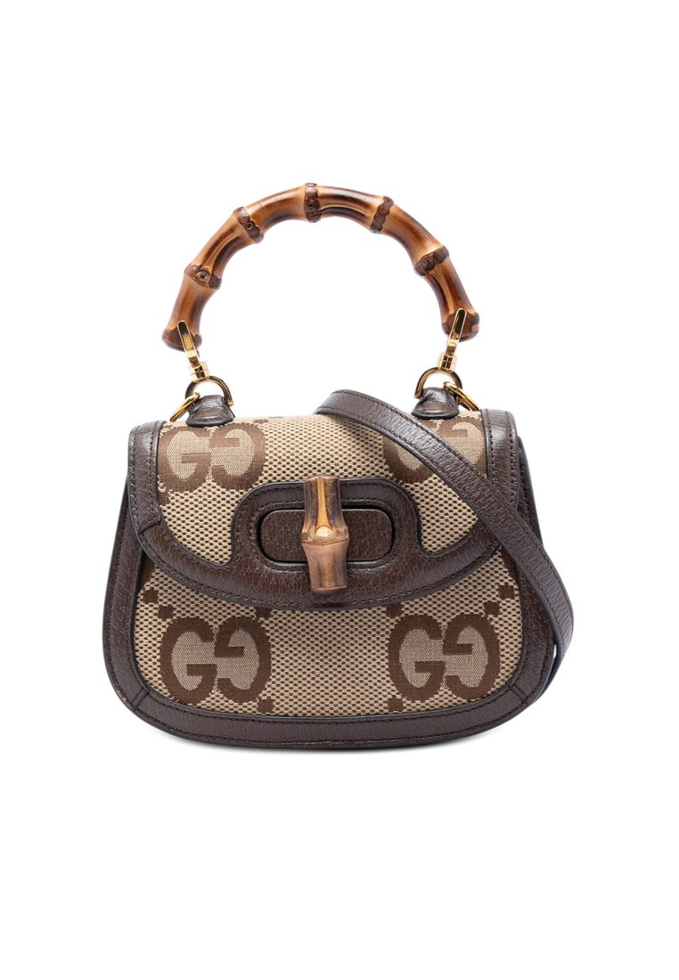 Pre-Loved Gucci Mini Jumbo Gg Canvas 1947 Bamboo Top Handle Bag