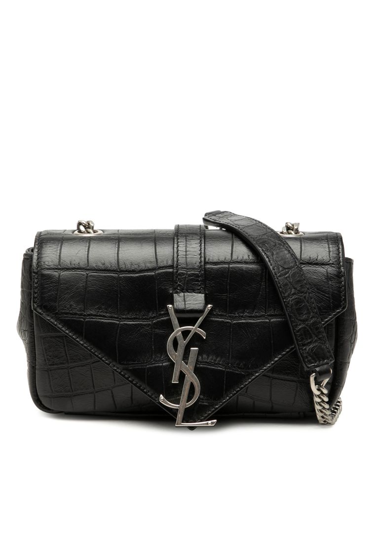 Pre-Loved Saint Laurent Baby Croc Embossed Calfskin Classic Monogram Chain Bag