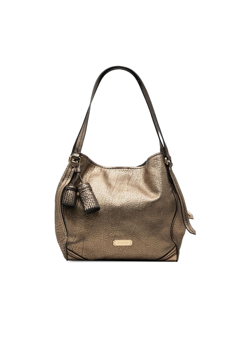 Pre-Loved Burberry Small Metallic Grained Calfskin Saddle Stitch Canterbury Tassel Tote