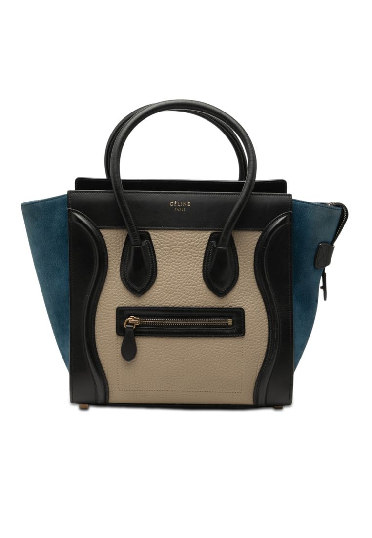 Pre-Loved Celine Micro Tricolor Calfskin And Nubuck Luggage Tote