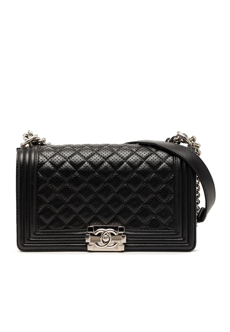 Pre-Loved Chanel Old Medium Quilted Perforated Lambskin Boy Flap