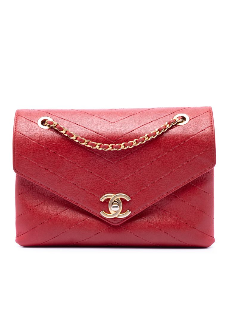 Pre-Loved Chanel Small Cc Chevron Calfskin Envelope Flap