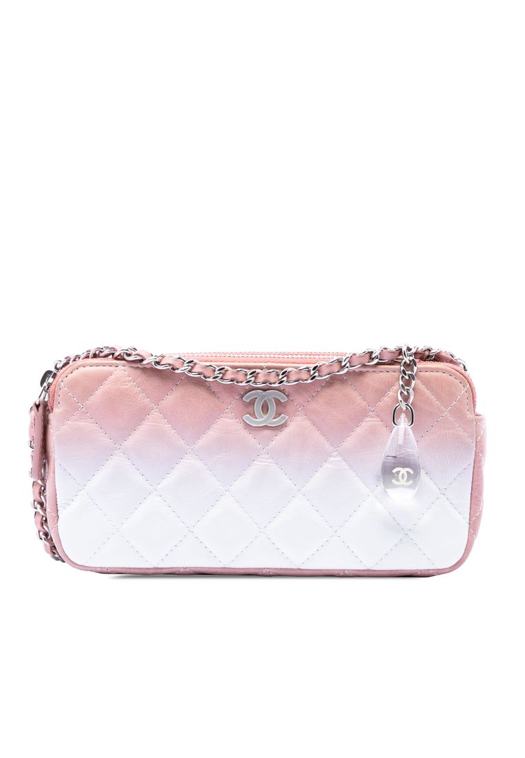 Pre-Loved Chanel Ombre Calfskin Double Zip Clutch On Chain