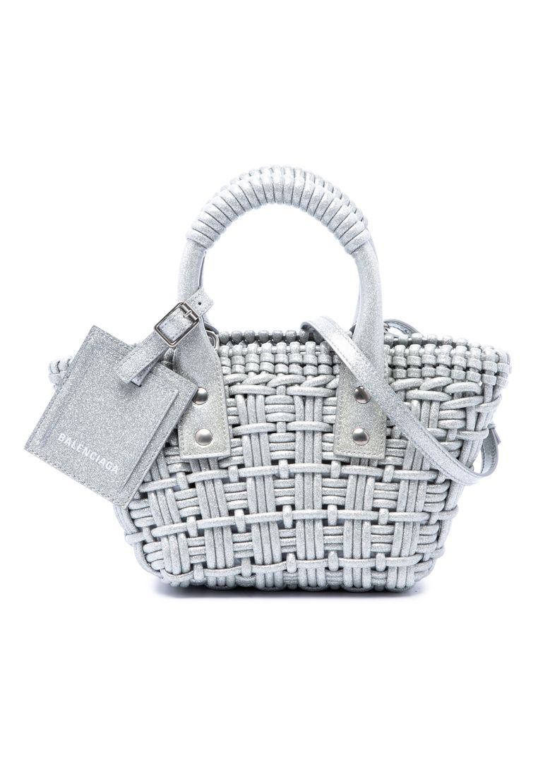 Pre-Loved Balenciaga Metallic Faux Leather Bistro Basket Bag Xxs