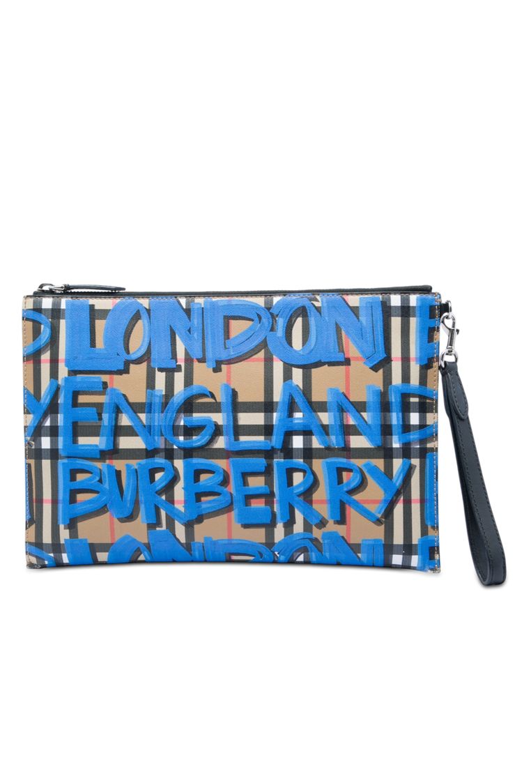 Pre-Loved Burberry House Check Canvas Graffiti Zip Pouch