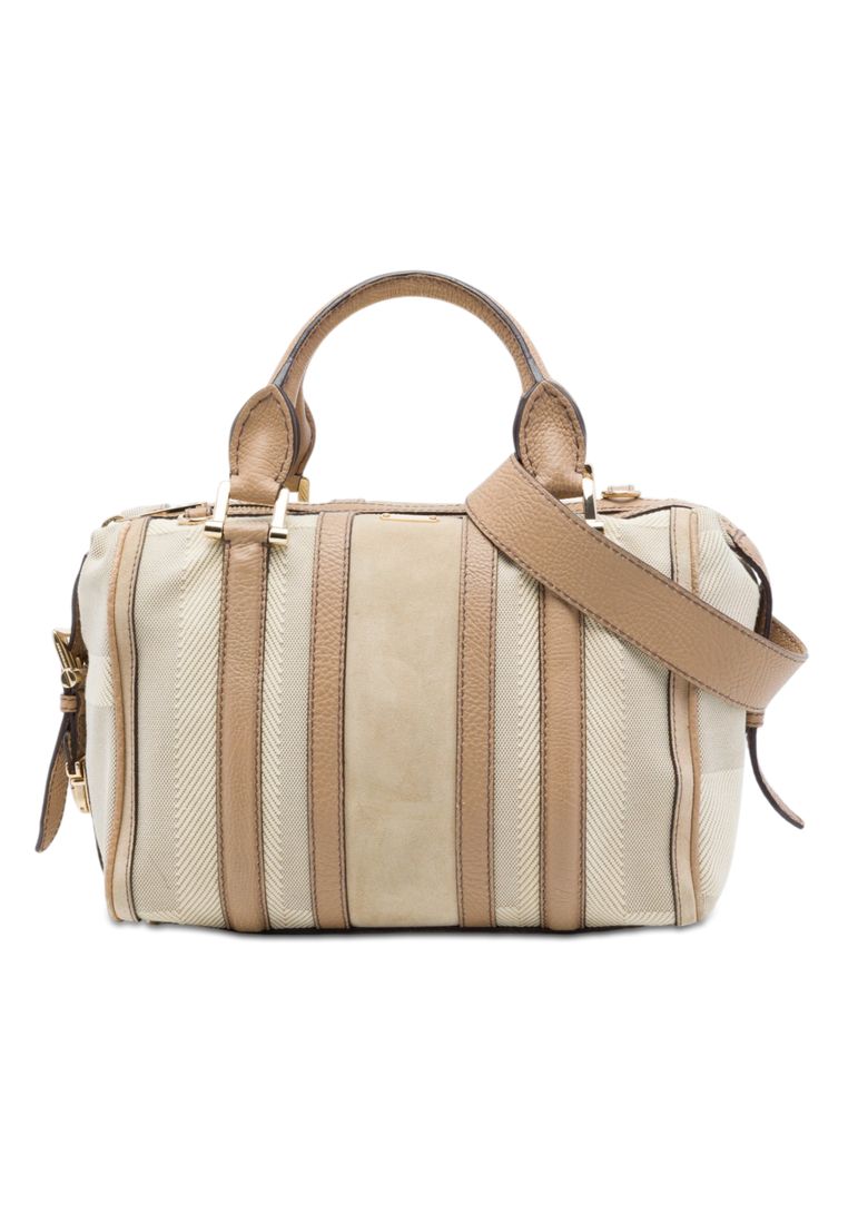 Pre-Loved Burberry Suede Trimmed Canvas Nevinson Bowling Bag