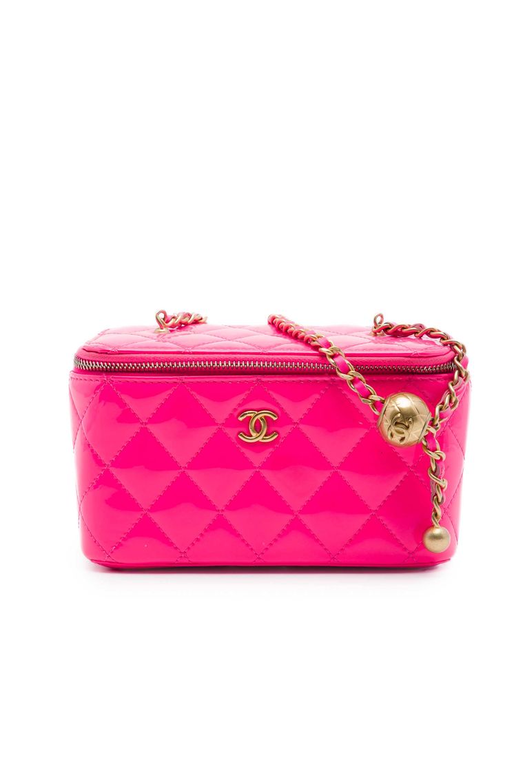 Pre-Loved Chanel Small Quilted Patent Pearl Crush Vanity Case With Chain