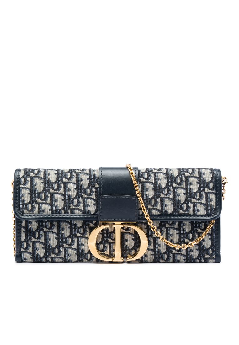Pre-Loved Dior Oblique Canvas 30 Montaigne Clutch With Chain