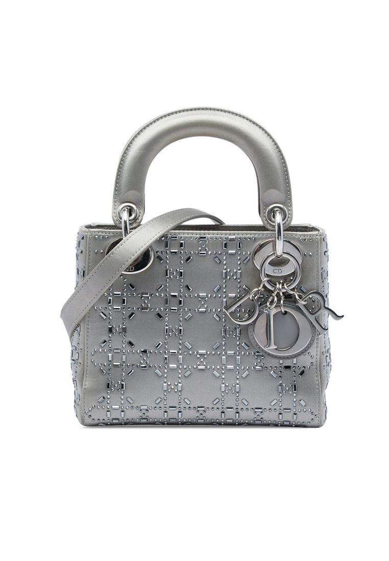 Pre-Loved Dior Mini Satin Cannage Crystal Embellished Lady Dior