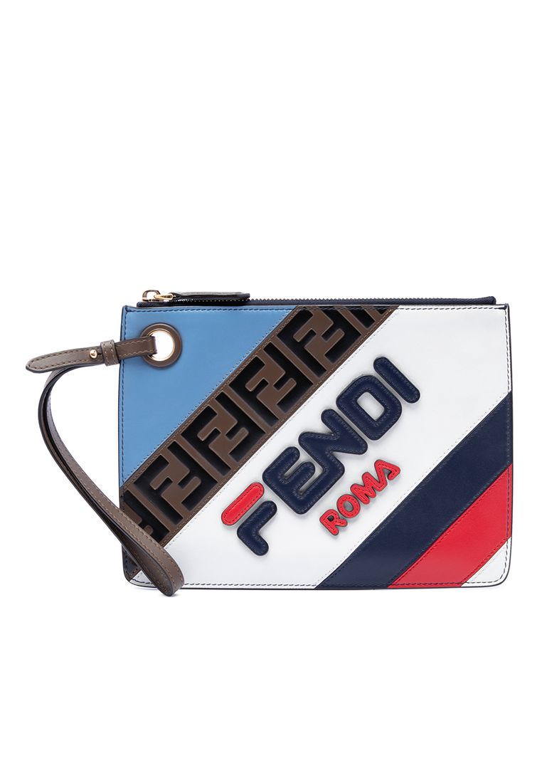 Pre-Loved Fendi Fila Mania Multicolor Zucca Embossed Leather Clutch