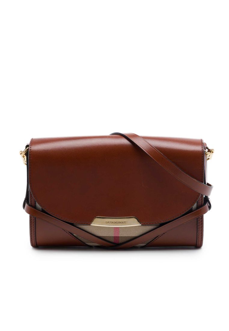 Pre-Loved Burberry Leather And House Check Canvas Bridle Abbott Crossbody