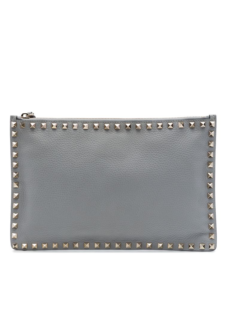 Pre-Loved Valentino Grained Calfskin Rockstud Zip Clutch