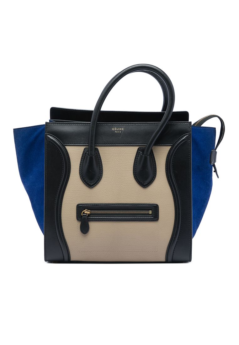 Pre-Loved Celine Mini Tricolor Calfskin And Suede Luggage Tote