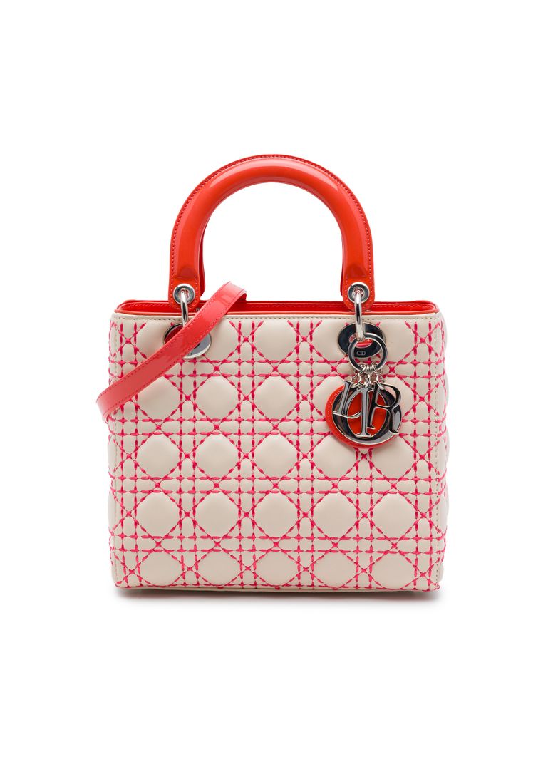 Pre-Loved Dior Medium Lambskin Cannage Stitched Lady Dior