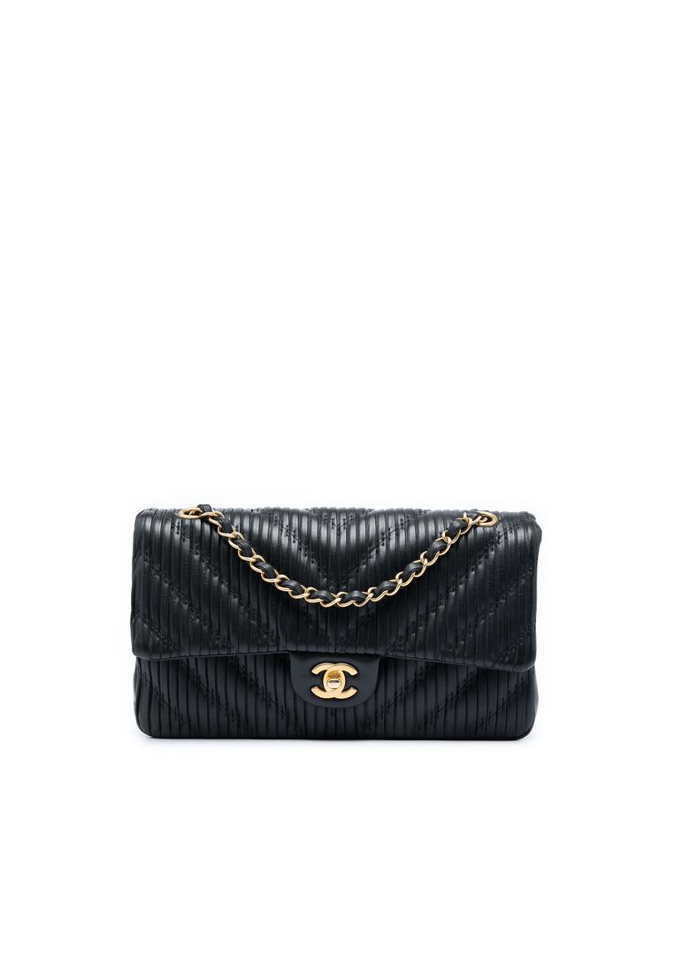 Pre-Loved Chanel Medium Classic Chevron Calfskin Pleated Double Flap