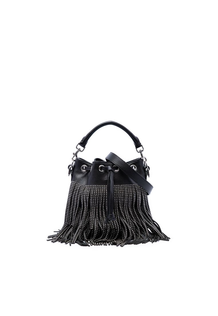 Pre-Loved Saint Laurent Small Studded Calfskin Emmanuelle Fringe Bucket Bag