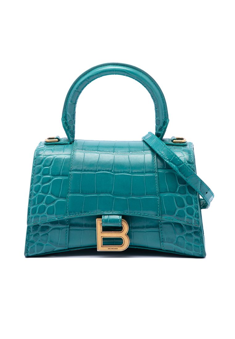 Pre-Loved Balenciaga Croc Embossed Calfskin Hourglass Top Handle Bag Xs