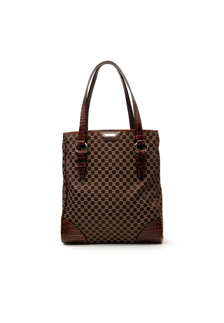 Pre-Loved Celine Croc Embossed Leather Trimmed Macadam Canvas Tote