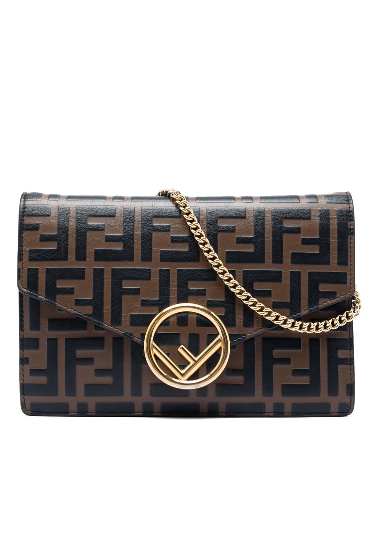 Pre-Loved Fendi Zucca Embossed Leather F Is Fendi Envelope Wallet On Chain