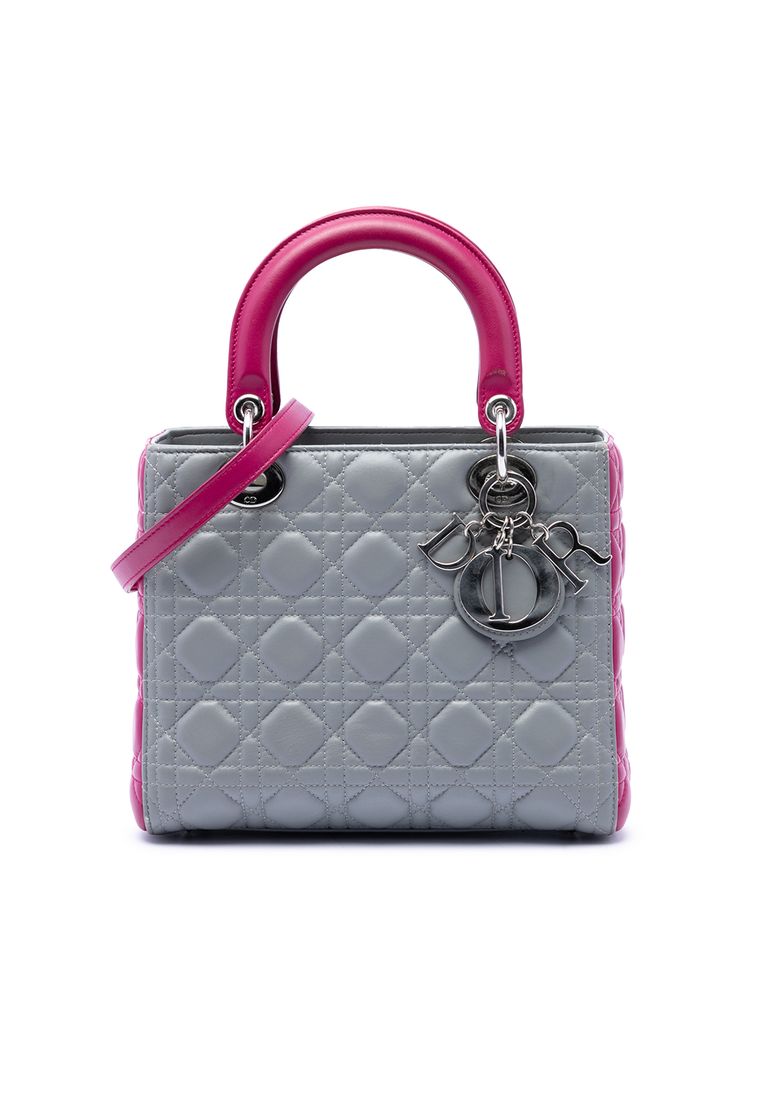 Pre-Loved Dior Medium Bicolor Lambskin Cannage Lady Dior