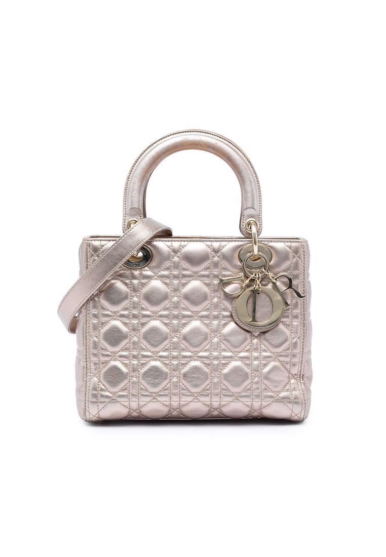Pre-Loved Dior Medium Metallic Lambskin Cannage Lady Dior