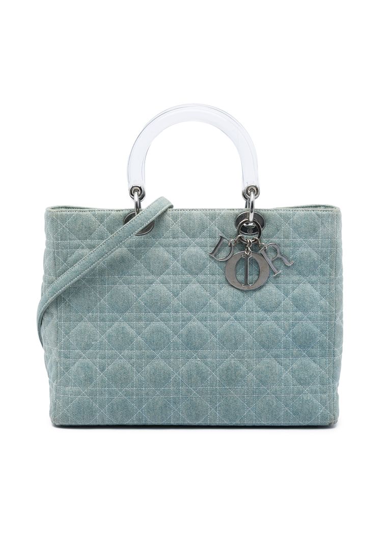 Pre-Loved Dior Large Denim Cannage Acrylic Handles Lady Dior