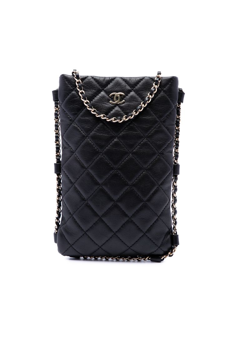 Pre-Loved Chanel Cc Quilted Lambskin Chain Around Phone Holder Crossbody