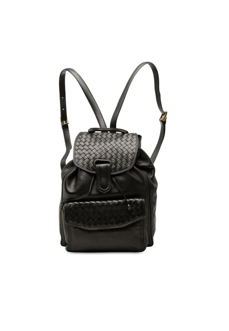 Pre-Loved Bottega Veneta Nappa Intrecciato Trimmed Drawstring Flap Backpack