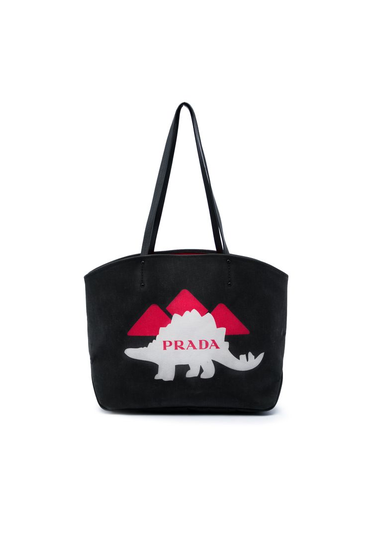 Pre-Loved Prada Canvas Dinosaur Print Canapa Tote